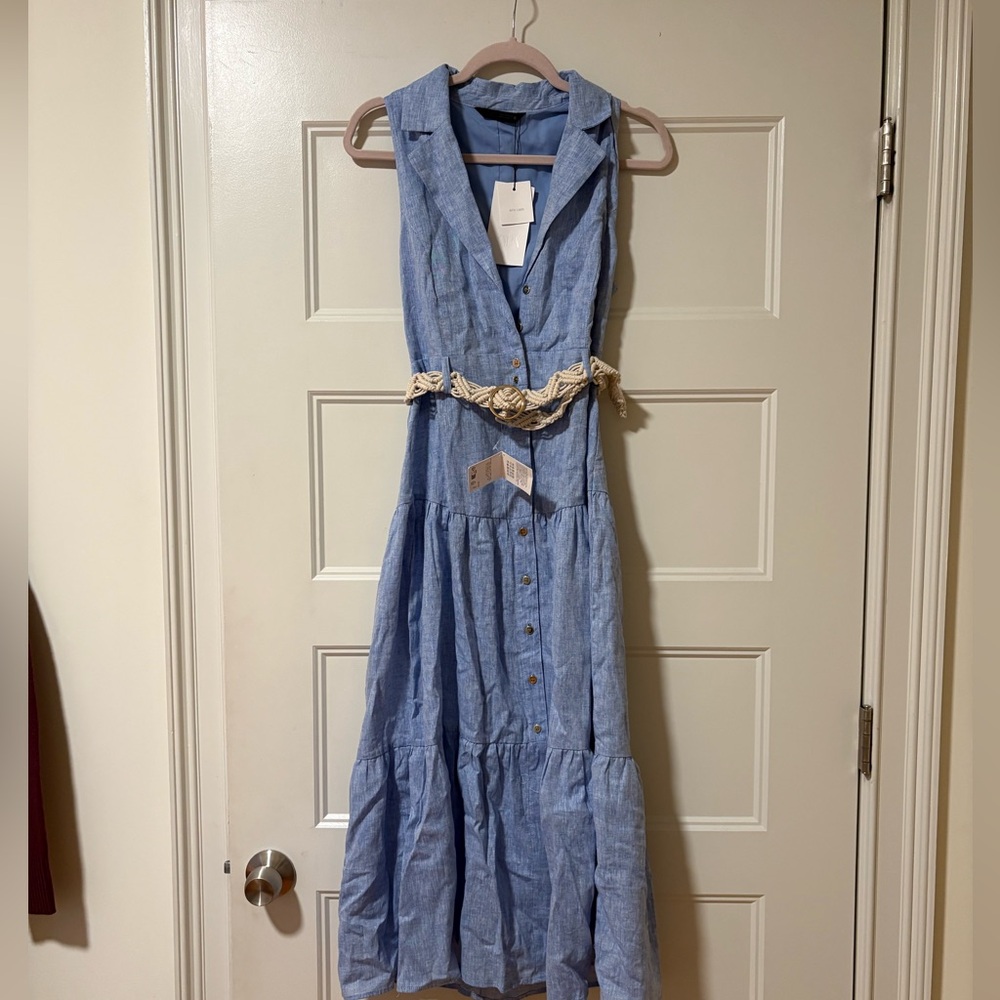 Zara Blue Midi Dress with Belt